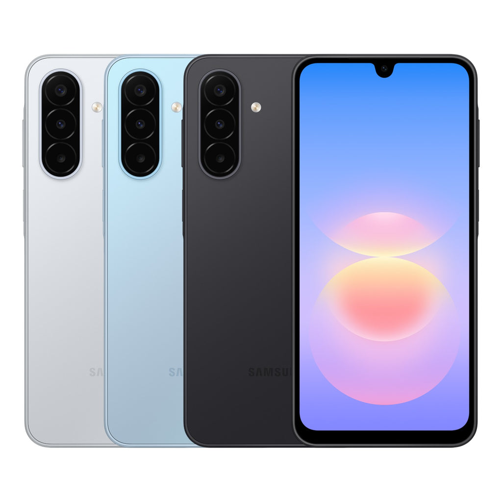 Samsung Galaxy A18 in Black, Light Blue and Silver