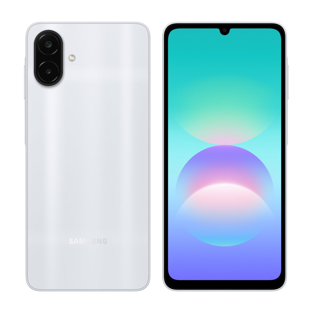 Samsung Galaxy A08 Silver front and back