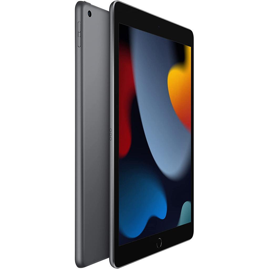 Apple iPad 9th Gen 64GB Space Gray angled view showing SIM tray